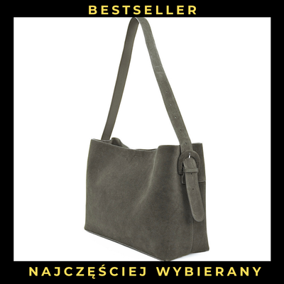 Skórzana zamszowa torba shopper z klamrą na ramię Solier FL39 Maya szara