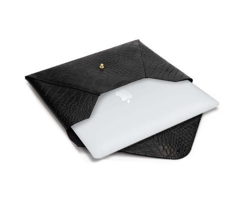 Skórzany damski pokrowiec na laptopa 13,3 cala SA25 Asti Czarny Wąż