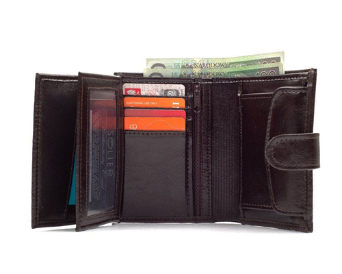 Elegancki brązowy skórzany męski portfel SOLIER SW04B