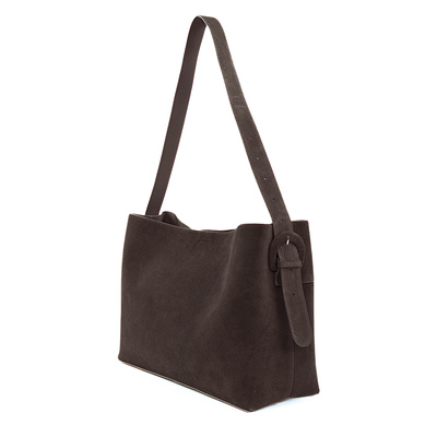 Skórzana zamszowa torba shopper z klamrą na ramię Solier FL39 Maya czekoladowa