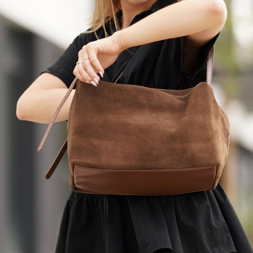 Skórzana damska torba worek na ramię Solier FL42 Lora cappucino