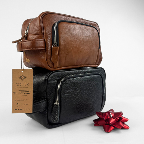 Elegancka skórzana kosmetyczka SK04 Solier brązowa vintage