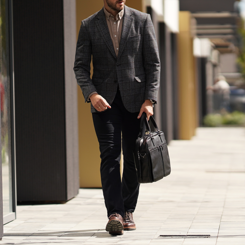 Black leather shoulder laptop bag SL01 DUNDEE