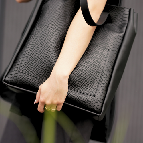 Skórzana torba shopper damska FL27 Fiore czarny wąż