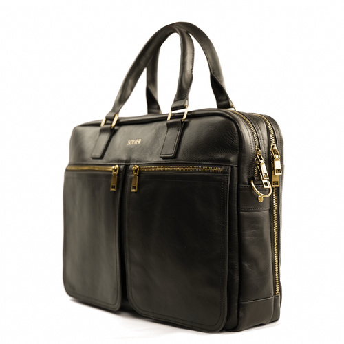 Brown leather shoulder laptop bag SL01 DUNDEE