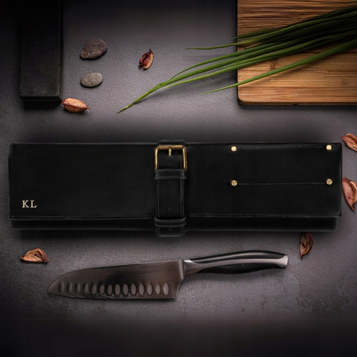 Personalised leather knife case Solier SA44 black