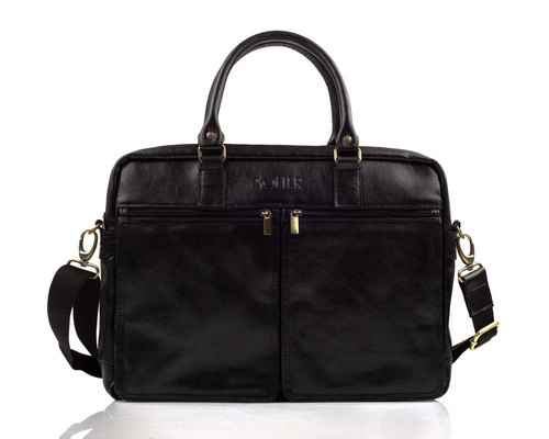 Black leather shoulder laptop bag SL01 DUNDEE