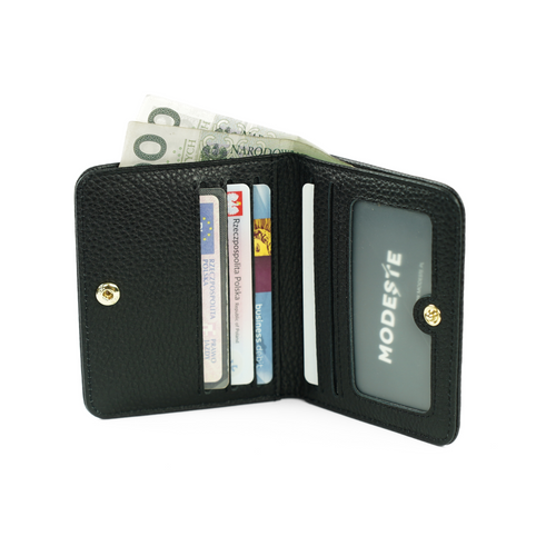 Czarny portfel z naturalnej skóry kompaktowy model Solier SW50 BLACK