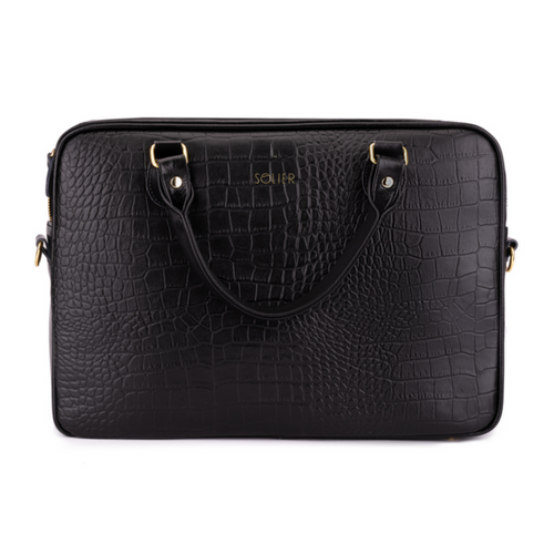 Genuine leather woman's laptop bag FL24 Venice black with snake pattern
