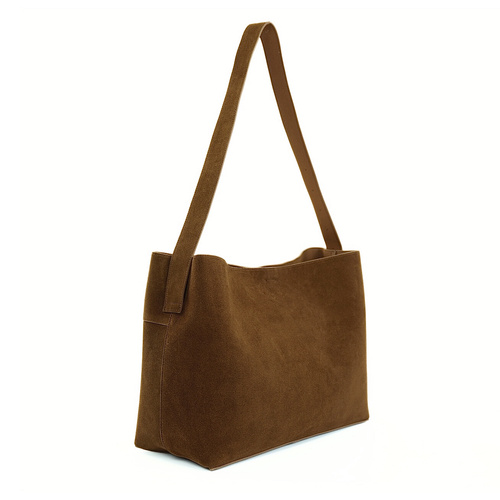 Skórzana zamszowa torba shopper z klamrą na ramię Solier FL39 Maya brązowa