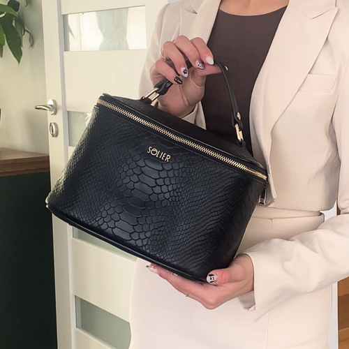 Elegant genuine leather women's beauty bag FK01 Solier black snake