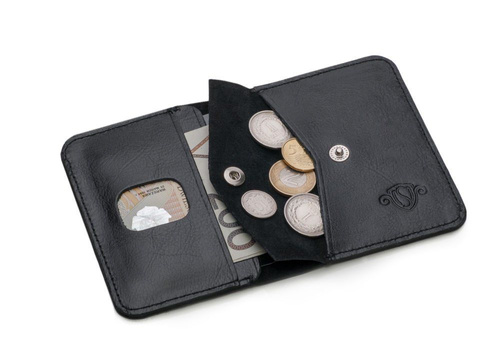 Slim leather men's wallet with coin holder SOLIER SW16 SLIM BLACK