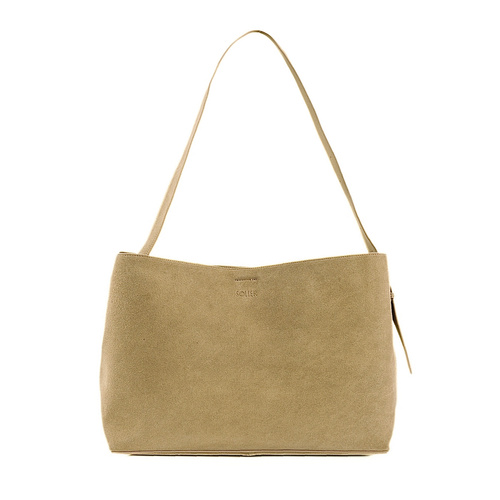 Skórzana zamszowa torba shopper z klamrą na ramię Solier FL39 Maya beżowa