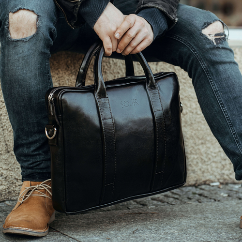 Vintage brown leather shoulder laptop bag EDYNBURG
