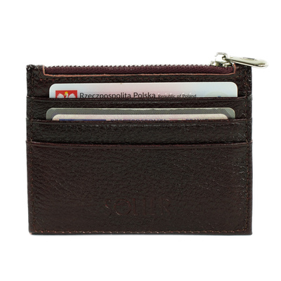 Skórzany portfel na karty z zamkiem etui slim Solier SW42 RED