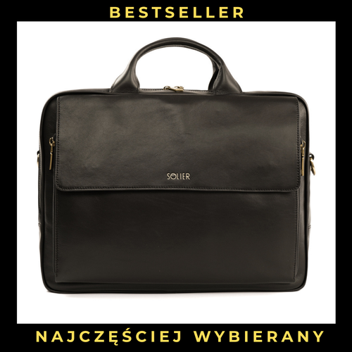Brown leather shoulder laptop bag Solier Rothen SL30