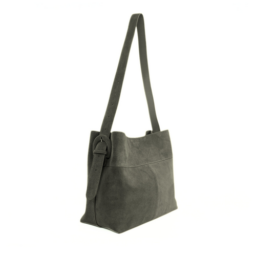 Skórzana zamszowa szara torba shopper z regulowanym paskiem Solier FL38 Sienna