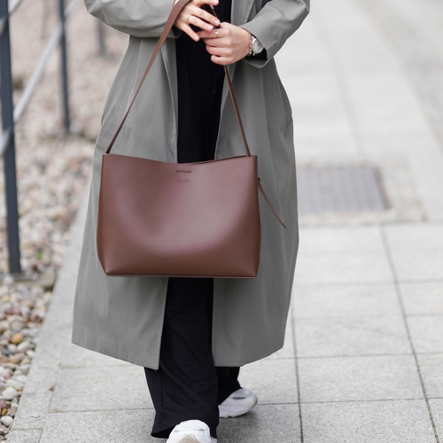 Skórzana torba damska shopper z klamrą i regulowanym paskiem Solier FL40 Ellise ciemny brąz