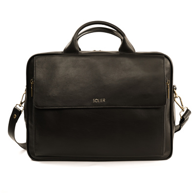 Brown leather shoulder laptop bag Solier Rothen SL30
