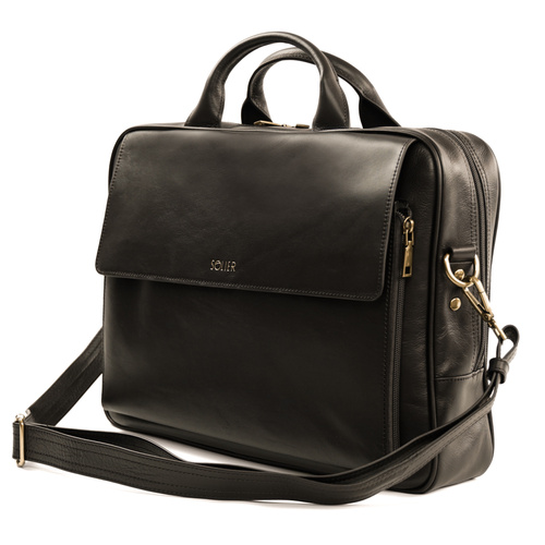 Brown leather shoulder laptop bag Solier Rothen SL30