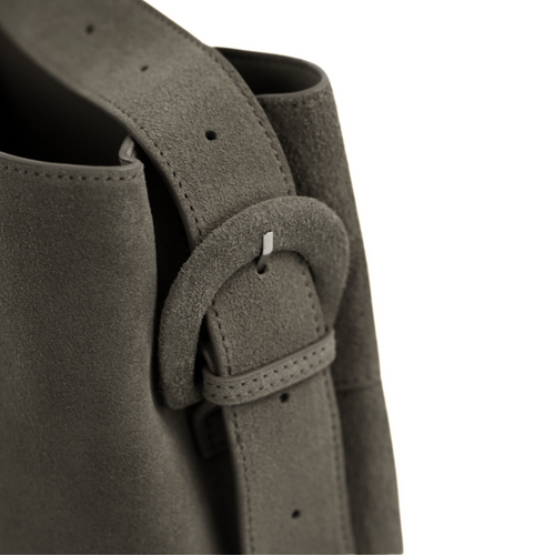 Skórzana zamszowa szara torba shopper z regulowanym paskiem Solier FL38 Sienna