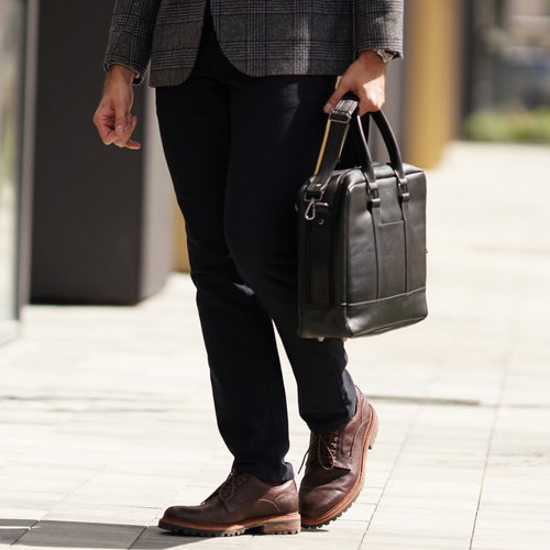 Black leather shoulder laptop bag SL02 ABERDEEN