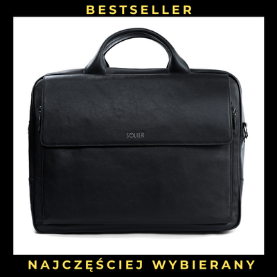 Black leather shoulder laptop bag Solier Rothen SL30 