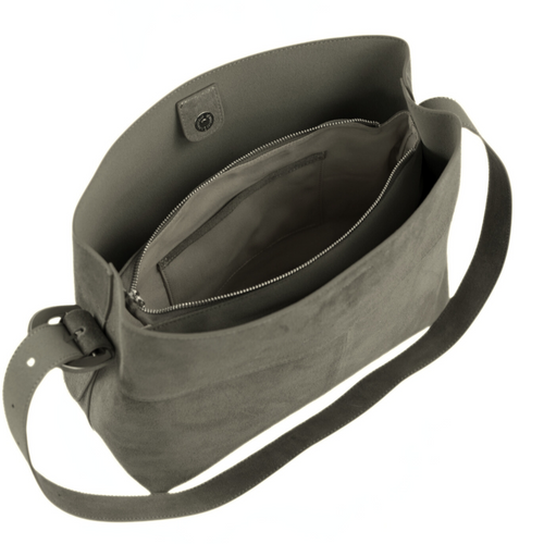 Skórzana zamszowa szara torba shopper z regulowanym paskiem Solier FL38 Sienna