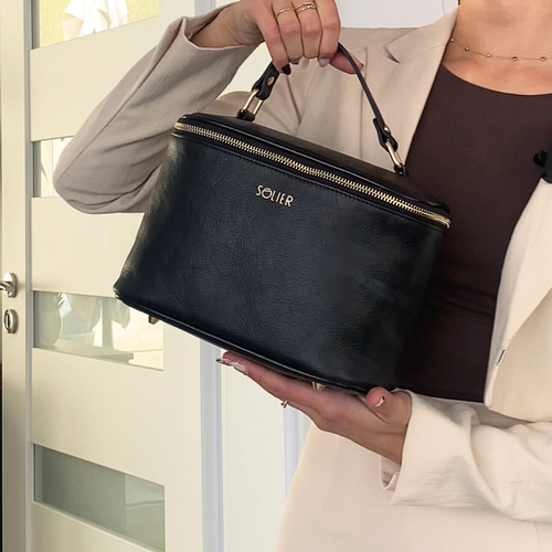 Elegant genuine leather women's beauty bag FK01 Solier black