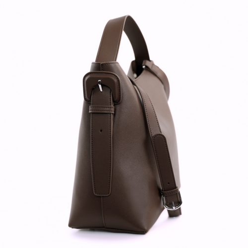 Skórzana torebka damska z klamrą Solier FL44 Elara ciemny brąz