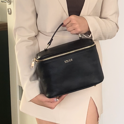 Elegant genuine leather women's beauty bag FK01 Solier black