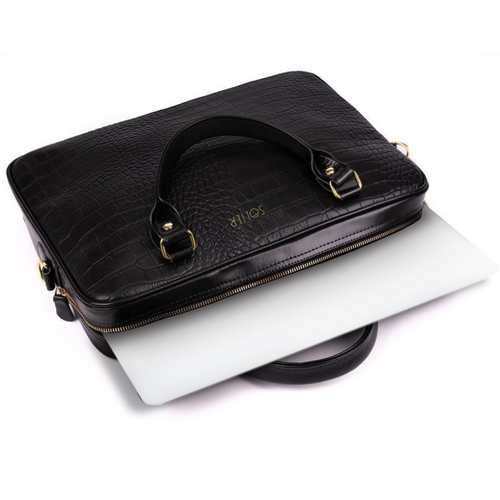 Genuine leather woman's laptop bag FL24 Venice black with snake pattern