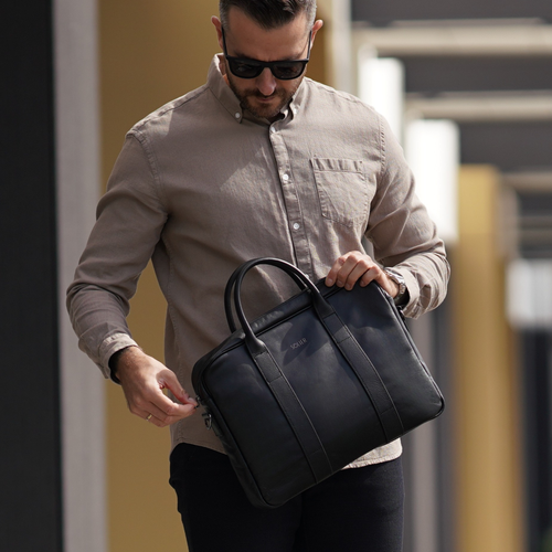 Black leather shoulder laptop bag SL20 EDYNBURG