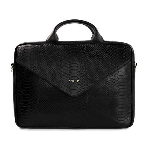 Genuine leather woman's laptop bag FL15 Positano black with snake pattern