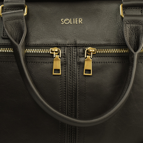 Brown leather shoulder laptop bag SL01 DUNDEE