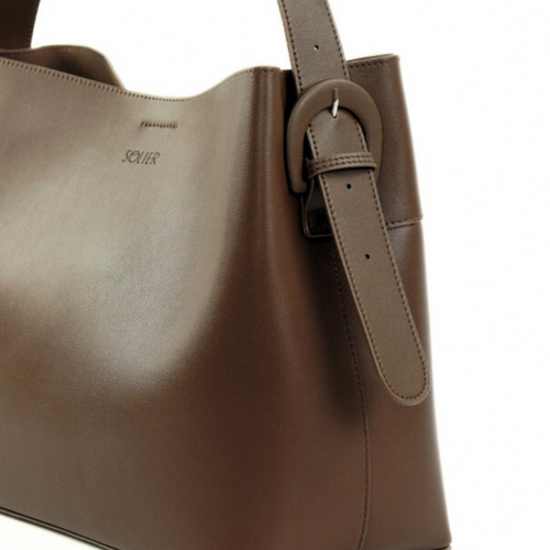 Skórzana torba damska shopper z klamrą i regulowanym paskiem Solier FL40 Ellise ciemny brąz