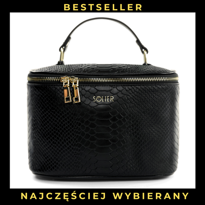 Elegant genuine leather women's beauty bag FK01 Solier black snake