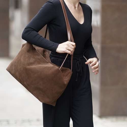 Skórzana damska torba worek na ramię Solier FL42 Lora cappucino