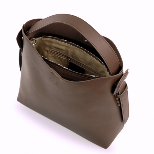 Skórzana torebka damska z klamrą Solier FL44 Elara ciemny brąz