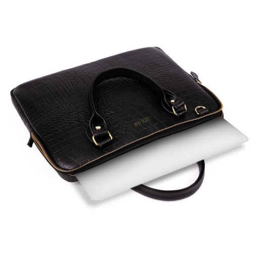 Genuine leather woman's laptop bag 13,3'' FL26 Alcamo black with snake pattern