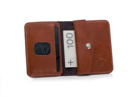 Slim leather men's wallet with coin holder SOLIER SW16 SLIM BROWN