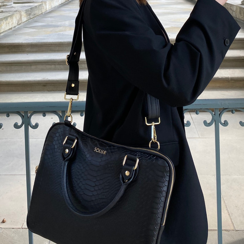 Genuine leather woman's laptop bag 13,3'' FL26 Alcamo black with snake pattern