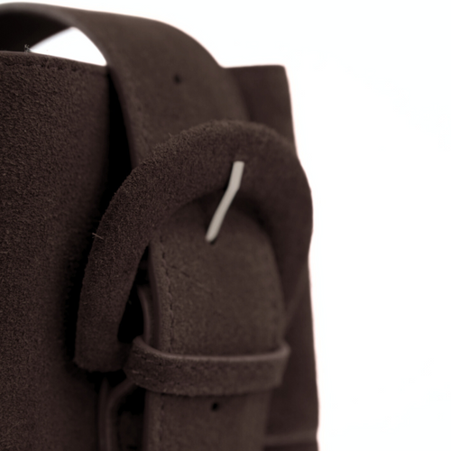 Skórzana zamszowa ciemno brązowa torba shopper z regulowanym paskiem Solier FL38 Sienna