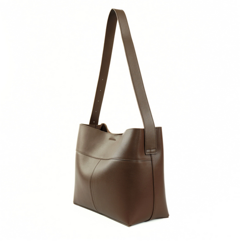 Skórzana torba damska shopper z klamrą i regulowanym paskiem Solier FL40 Ellise ciemny brąz