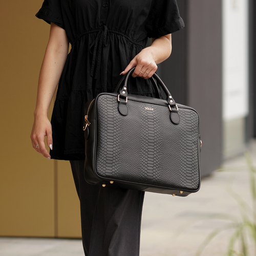 Skórzana torba na laptopa FL24 Venice czarny z motywem zwierzęcym