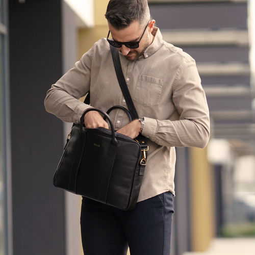 Brown leather shoulder laptop bag SL20 EDYNBURG