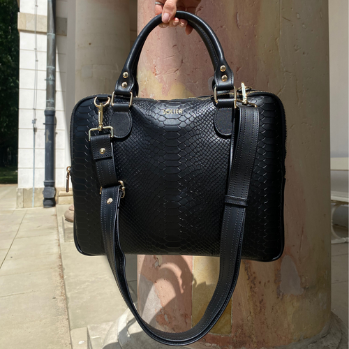 Genuine leather woman's laptop bag 13,3'' FL26 Alcamo black with snake pattern