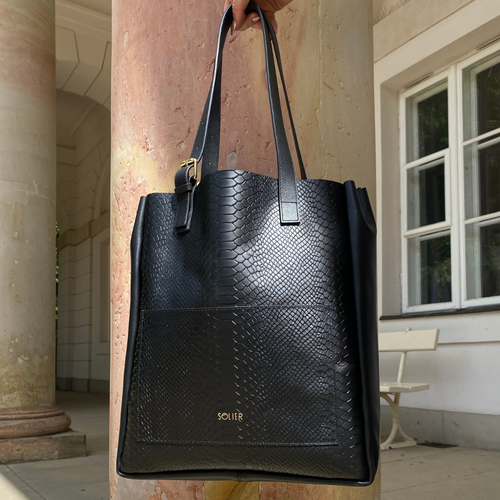 Skórzana torba shopper damska FL27 Fiore czarny wąż