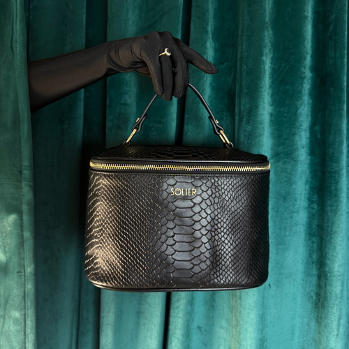 Elegant genuine leather women's beauty bag FK01 Solier black snake