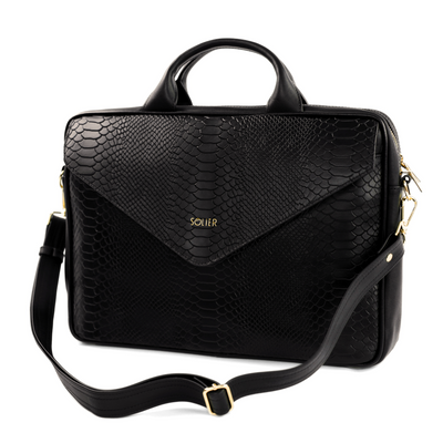 Genuine leather woman's laptop bag FL15 Positano black with snake pattern